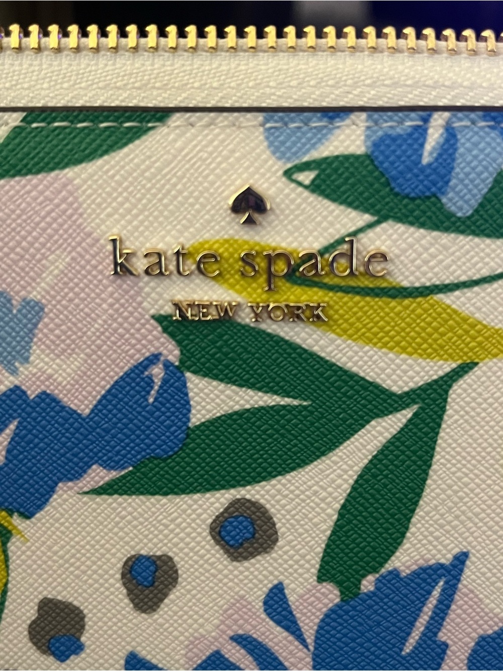kate spade Floral Zip Wallet in White with Blue and Green Accents